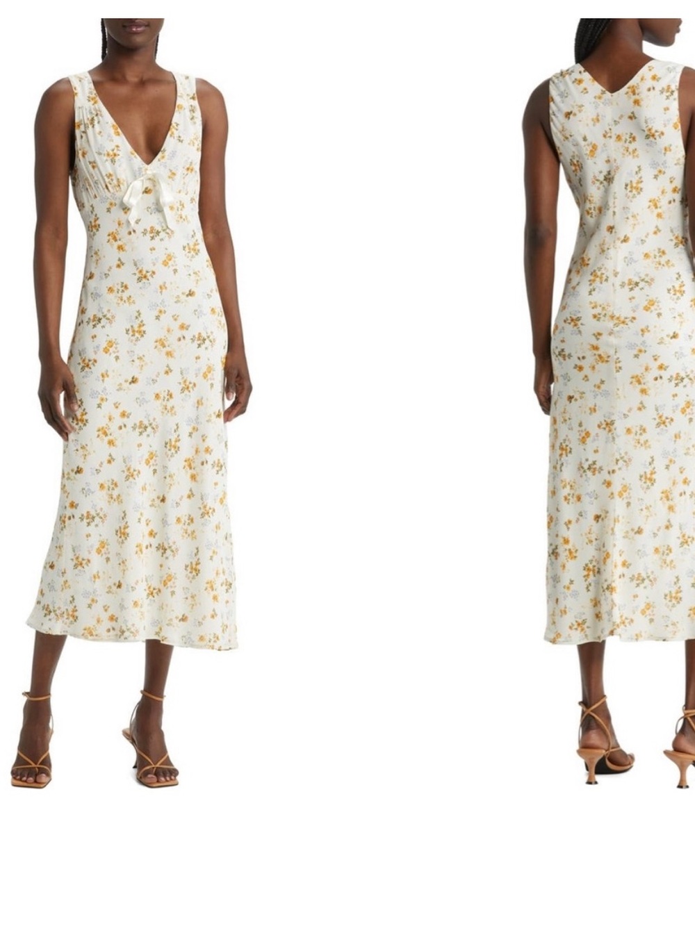 Reformation White Floral Midi Dress with Yellow Print